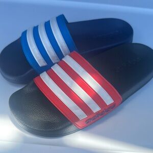 Adidas Red and Blue Slide Sandals
